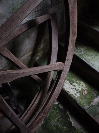 Old wheels in the church porch, Ashhurst