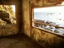 Old disused buildings surround the old Lifeboat Station.