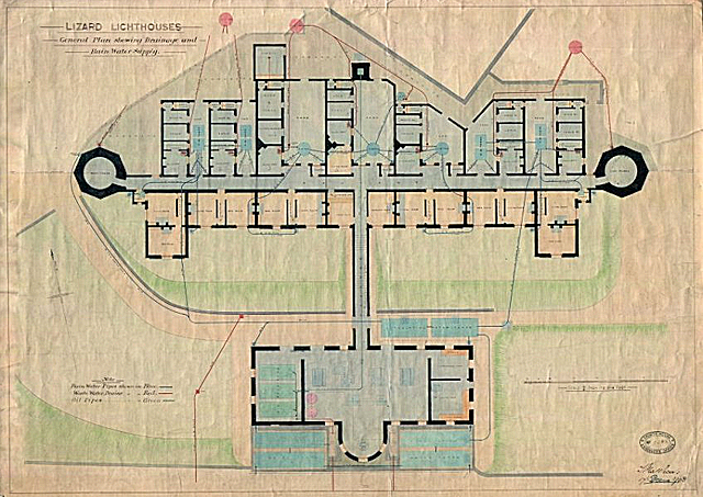 Plans of the two towered Lighthouse at Lizard Point.