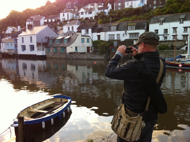 Jonathan photographing Polperro Harbour to appear as Saxton Town.