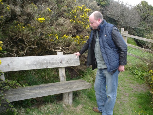 Jonathan inspects the sturdy bench, located outside the complex which forms the 'Lammana Chapel'.